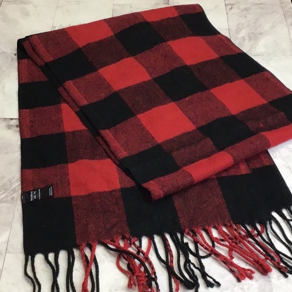 Buffalo Check scarf, red and black plaid scarf, WINDRIVER - Picture 1 of 4